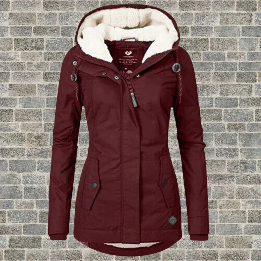Women's Pleated Coat with Detachable Hood