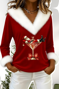 Women's Plush Sweater with Christmas Motif – Warm and Fluffy Christmas Top