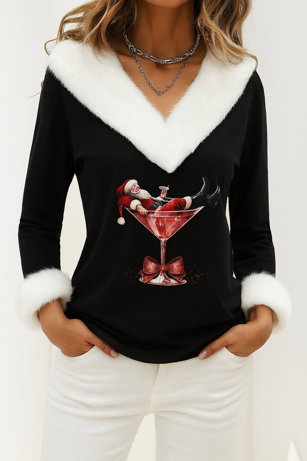 Women's Plush Sweater with Christmas Motif – Warm and Fluffy Christmas Top