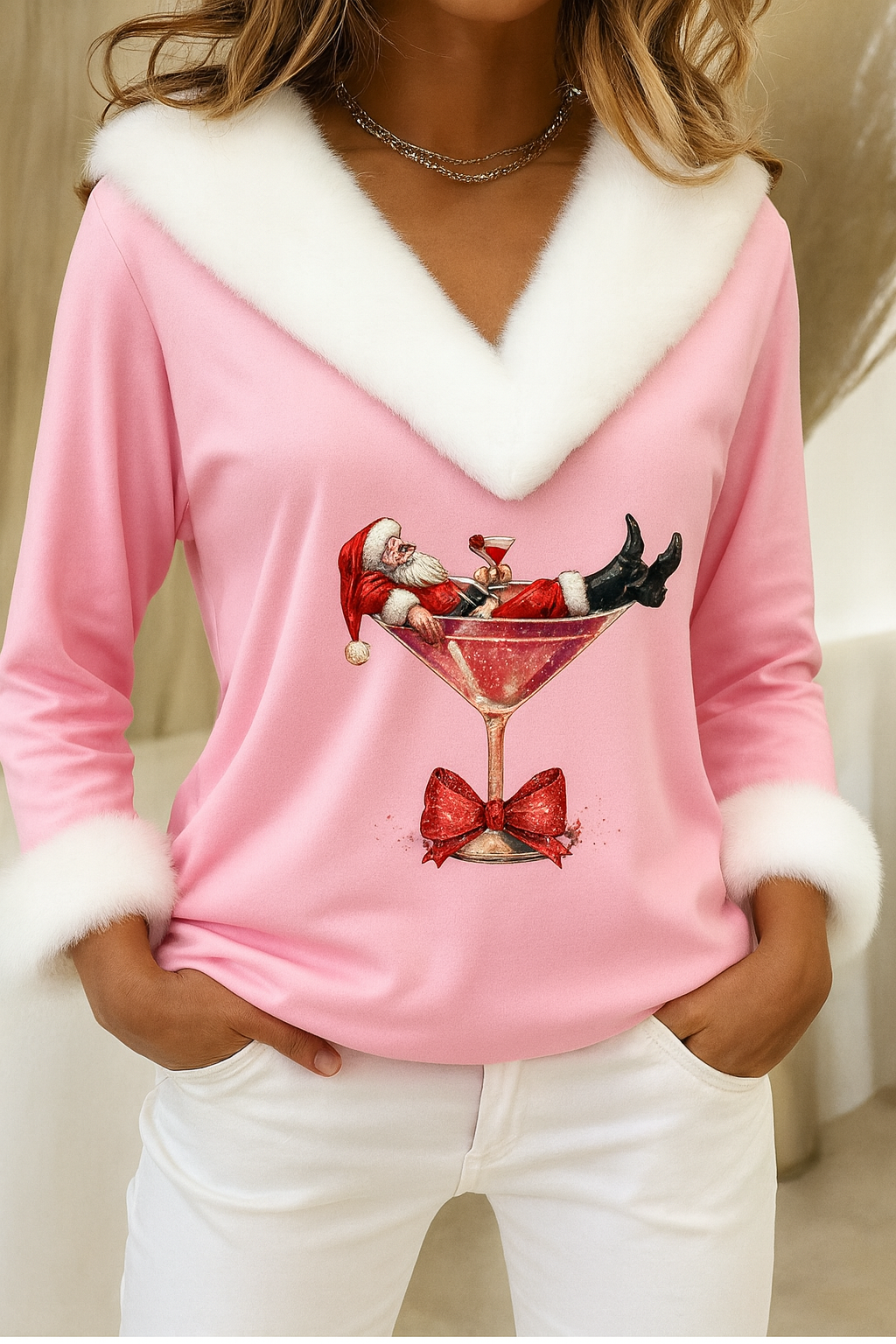 Women's Plush Sweater with Christmas Motif – Warm and Fluffy Christmas Top