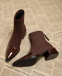 Women's Pointed Toe Zip-Up Block Heel Ankle Boots