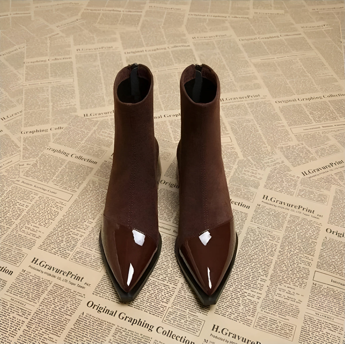 Women's Pointed Toe Zip-Up Block Heel Ankle Boots