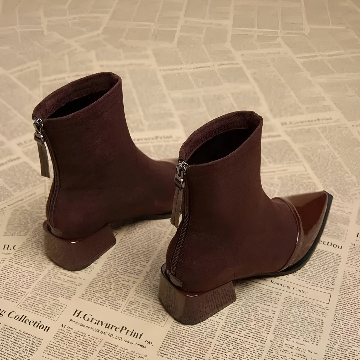 Women's Pointed Toe Zip-Up Block Heel Ankle Boots