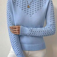 Women's Pointelle-Knit Round Neck Long Sleeve Sweater