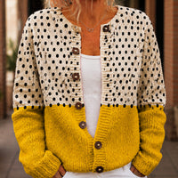 Women's Polka Dot Colorblock Button-Front Knit Cardigan