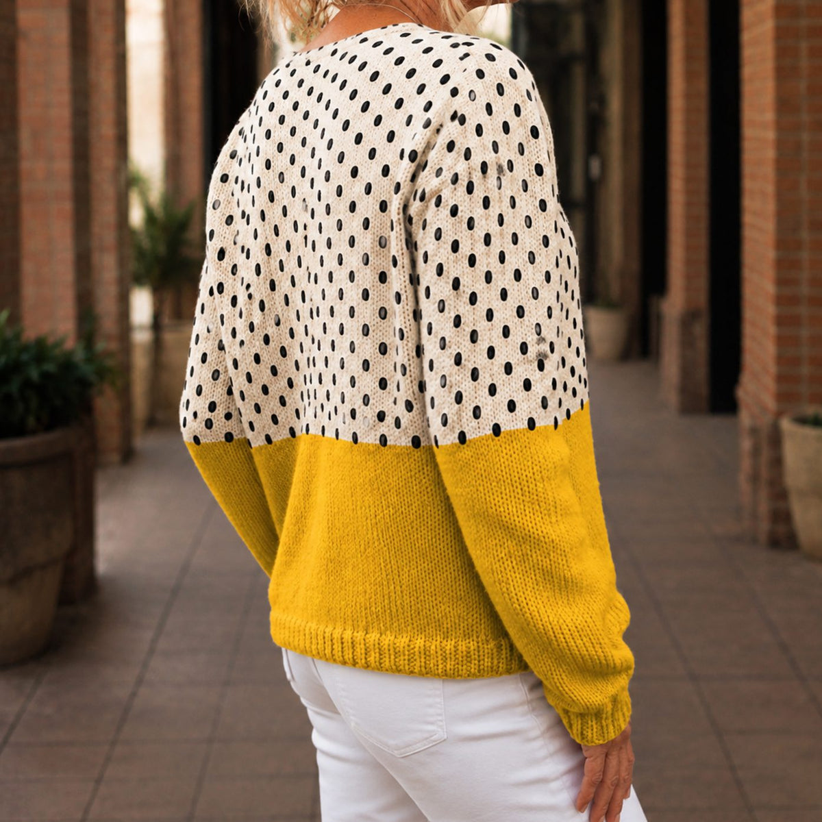 Women's Polka Dot Colorblock Button-Front Knit Cardigan