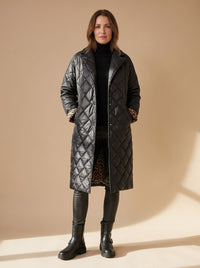 Women's Quilted Diamond-Stitch Mid-Length Winter Coat