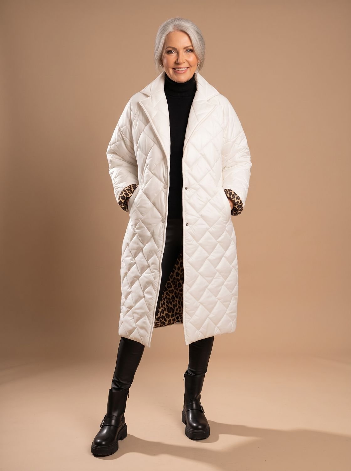 Women's Quilted Diamond-Stitch Mid-Length Winter Coat
