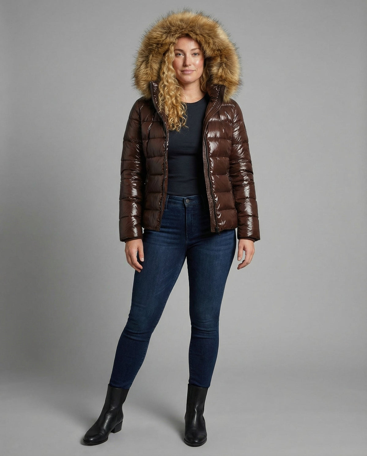 Women's Quilted Jacket with Faux Fur Collar