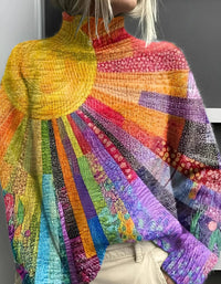 Women's Rainbow Colorblock Turtleneck Knit Pullover Sweater