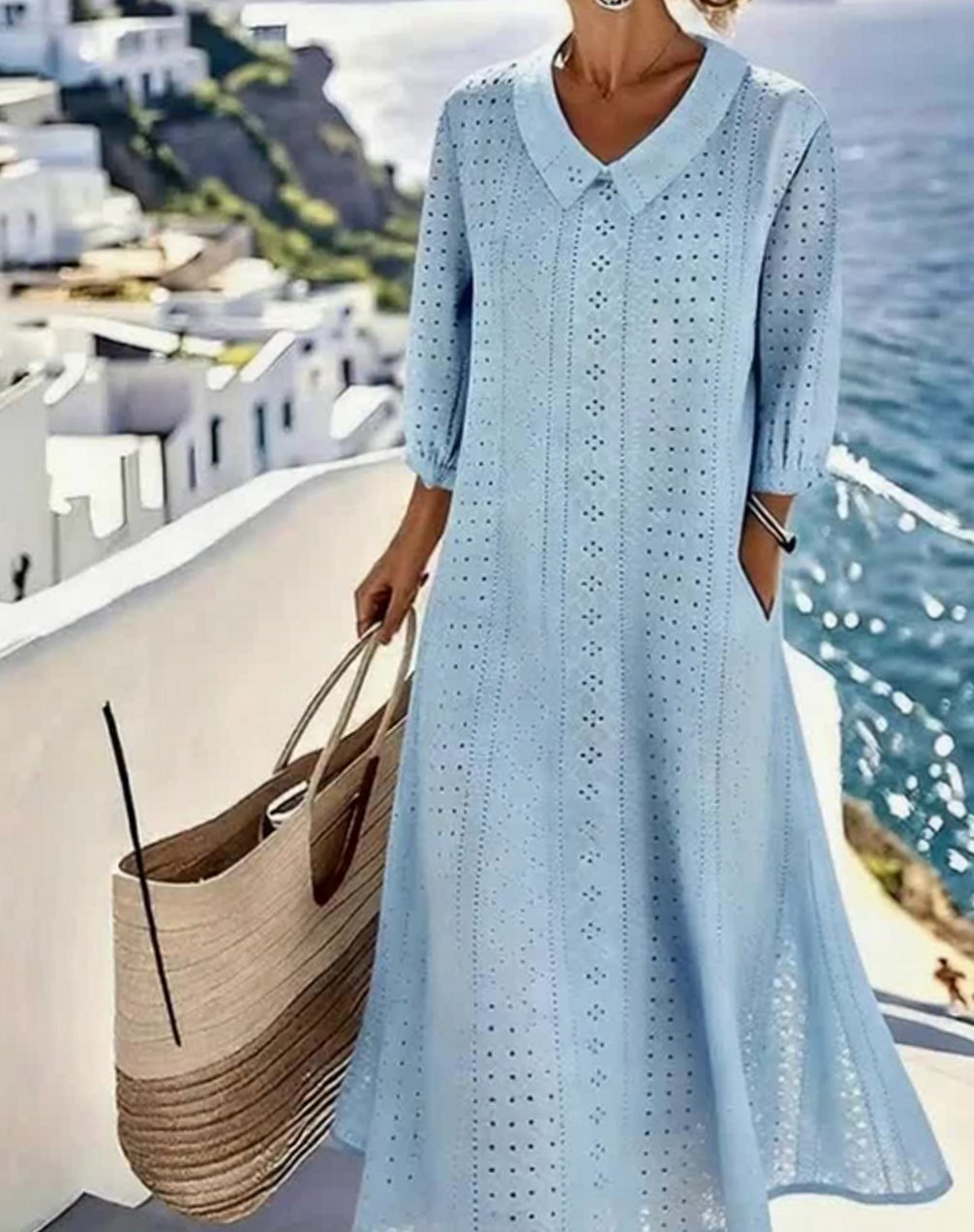 Women's Relaxed-Fit Eyelet Hollow-Out Midi Dress