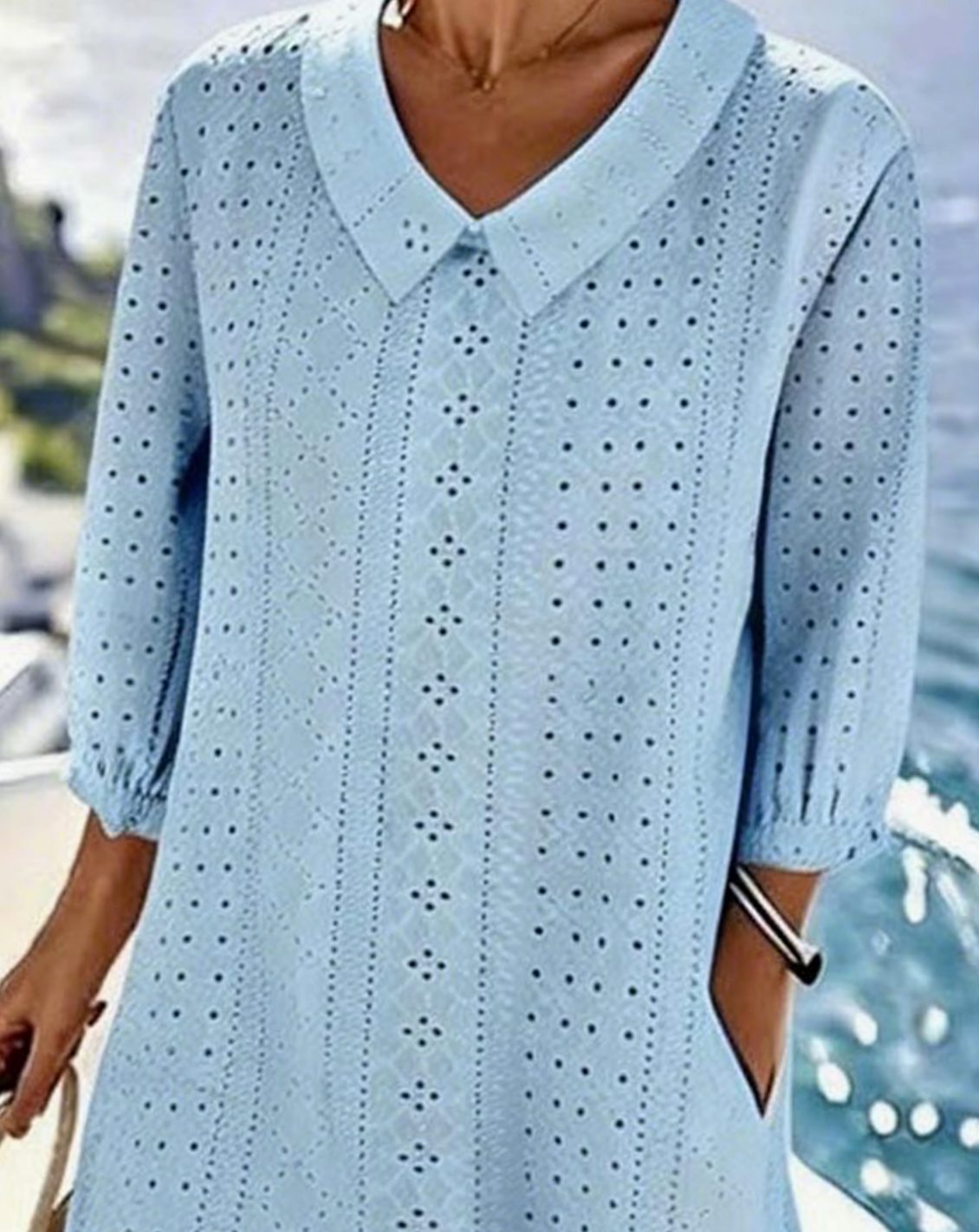 Women's Relaxed-Fit Eyelet Hollow-Out Midi Dress