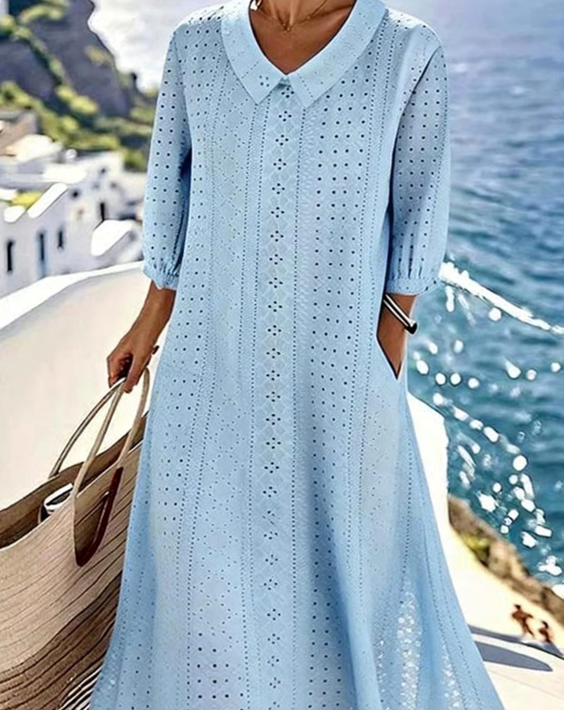 Women's Relaxed-Fit Eyelet Hollow-Out Midi Dress