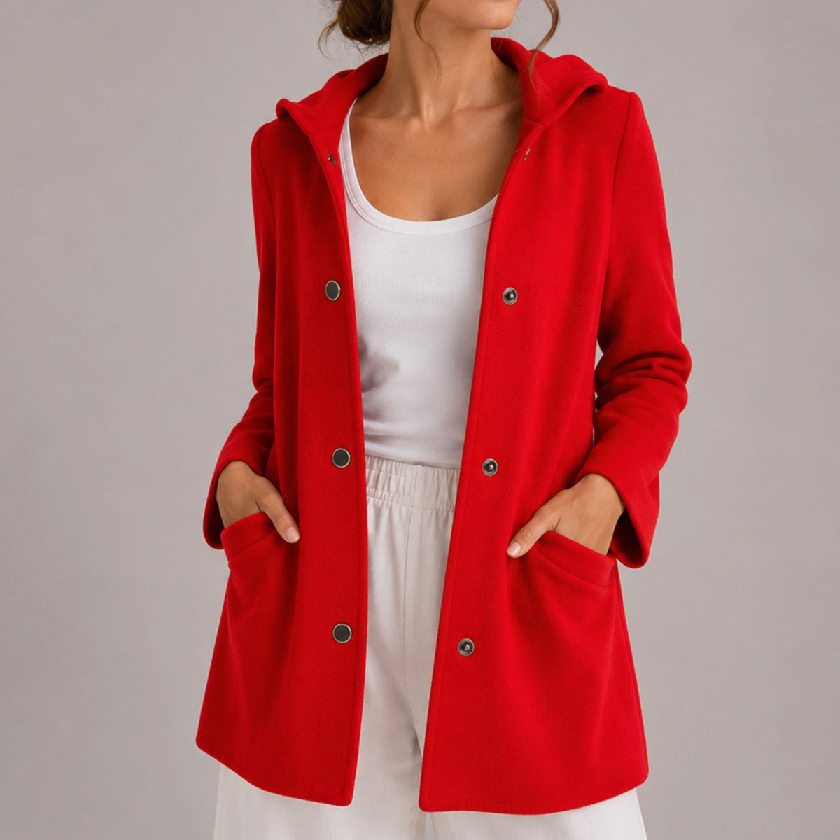 Women's Relaxed-Fit Hooded Button-Up Cardigan with Pockets