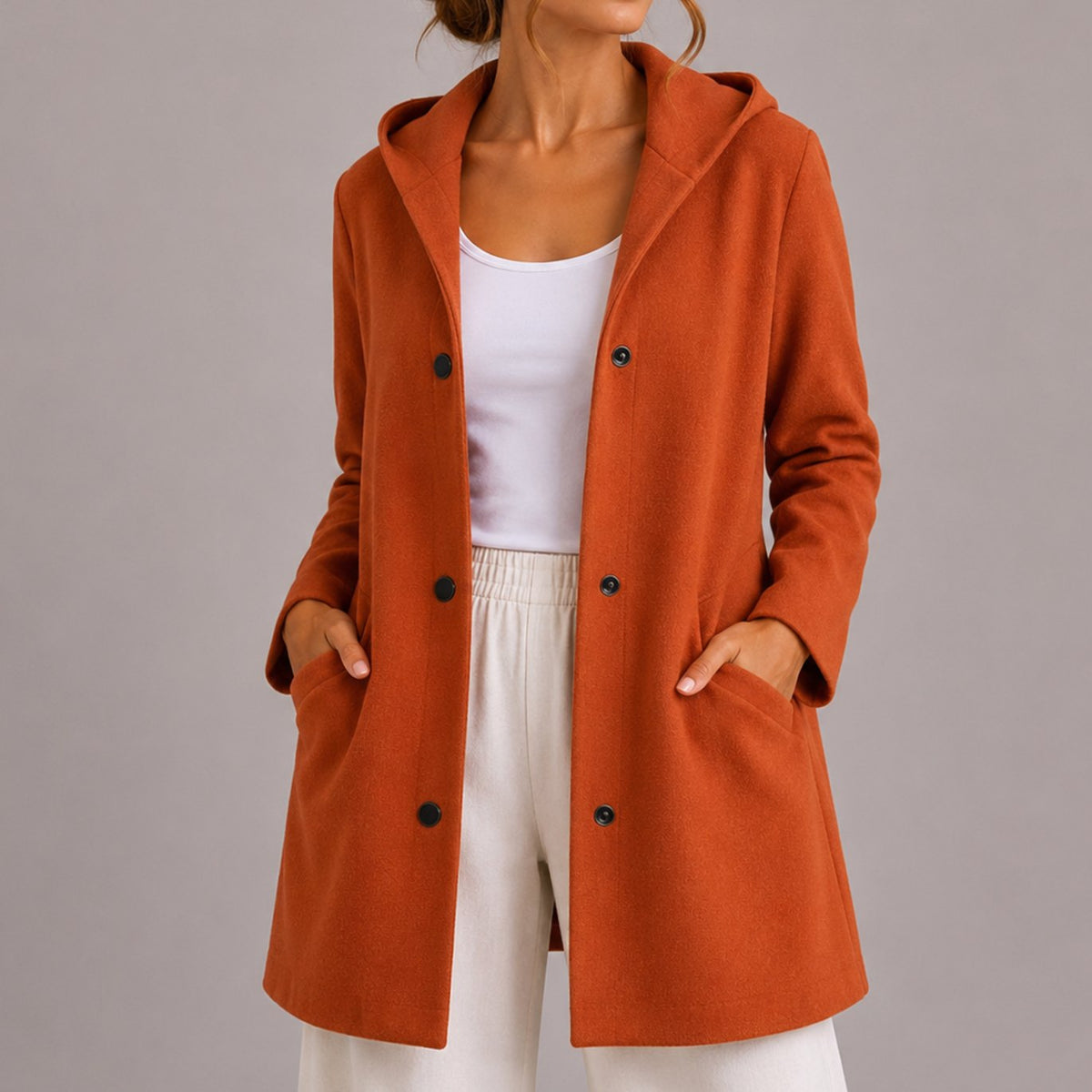 Women's Relaxed-Fit Hooded Button-Up Cardigan with Pockets