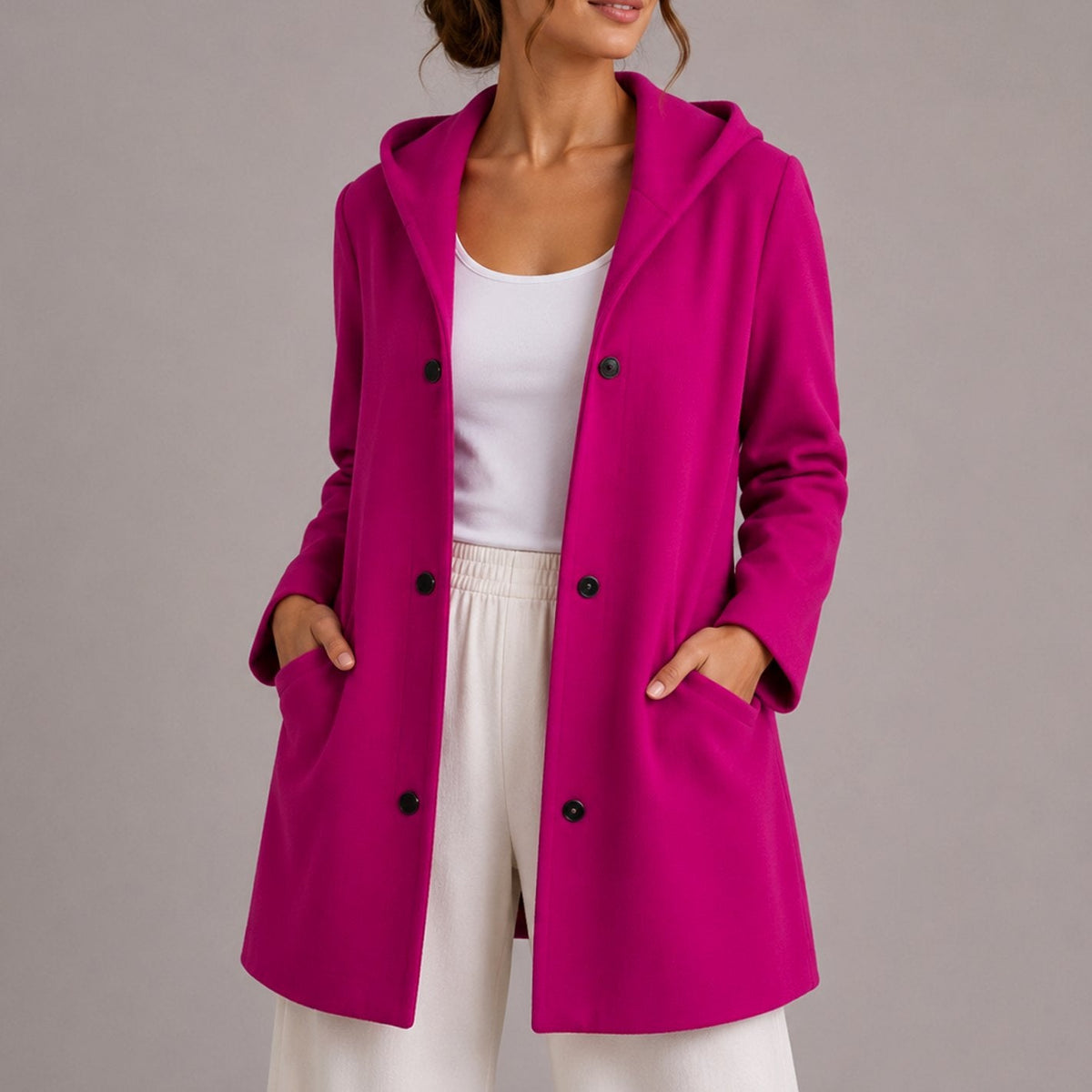 Women's Relaxed-Fit Hooded Button-Up Cardigan with Pockets