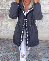 Women's Relaxed-Fit Hooded Drawstring Mid-Length Coat