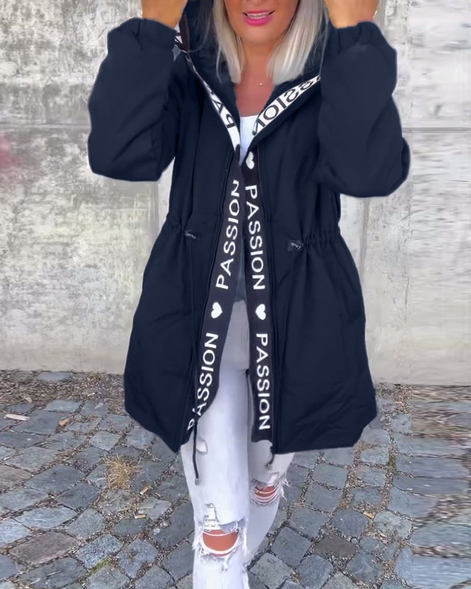 Women's Relaxed-Fit Hooded Drawstring Mid-Length Coat