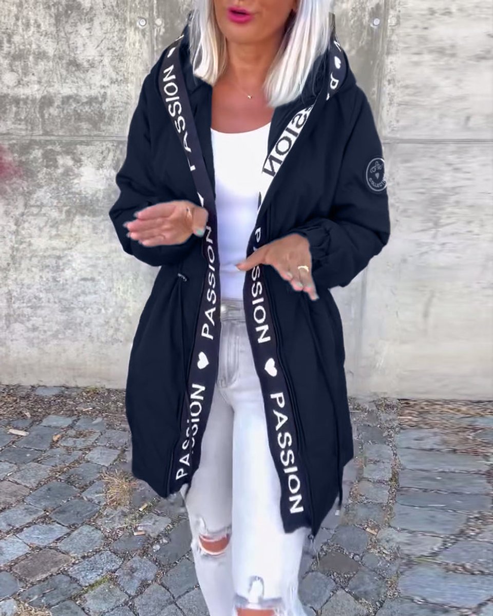 Women's Relaxed-Fit Hooded Drawstring Mid-Length Coat