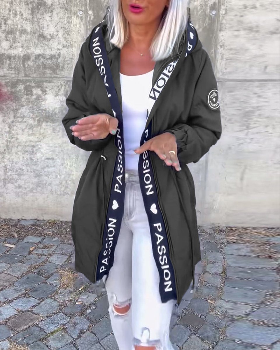 Women's Relaxed-Fit Hooded Drawstring Mid-Length Coat