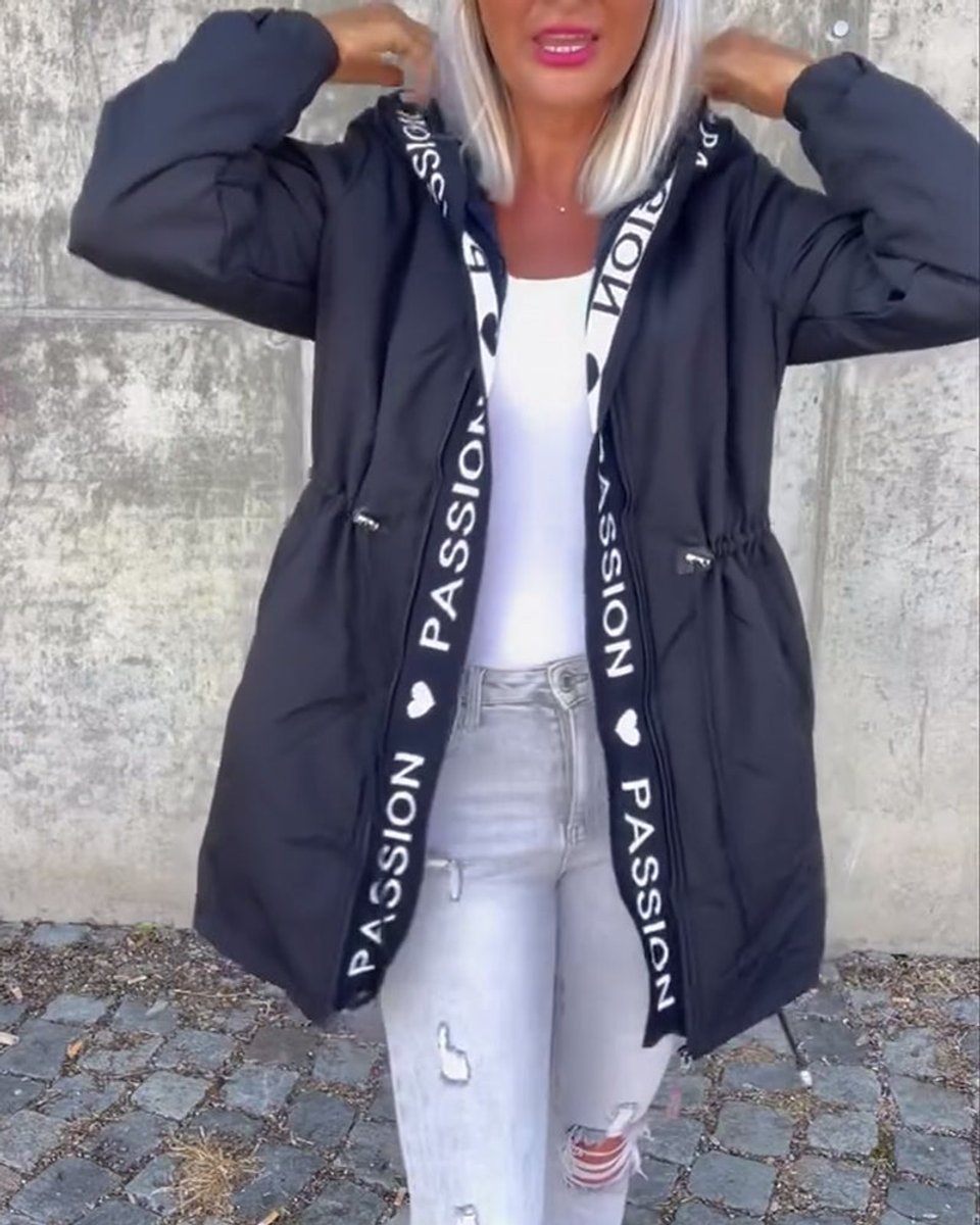 Women's Relaxed-Fit Hooded Drawstring Mid-Length Coat