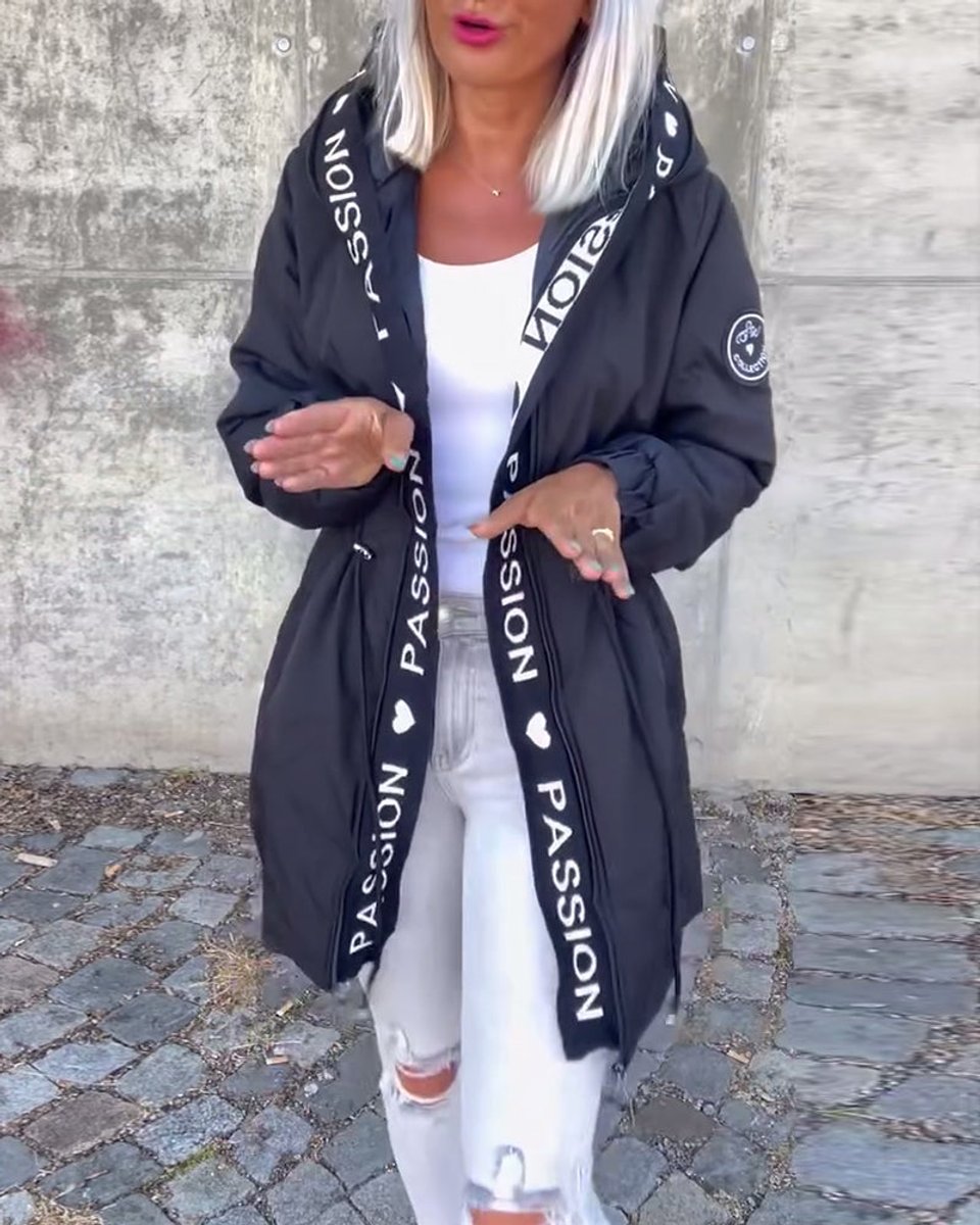 Women's Relaxed-Fit Hooded Drawstring Mid-Length Coat