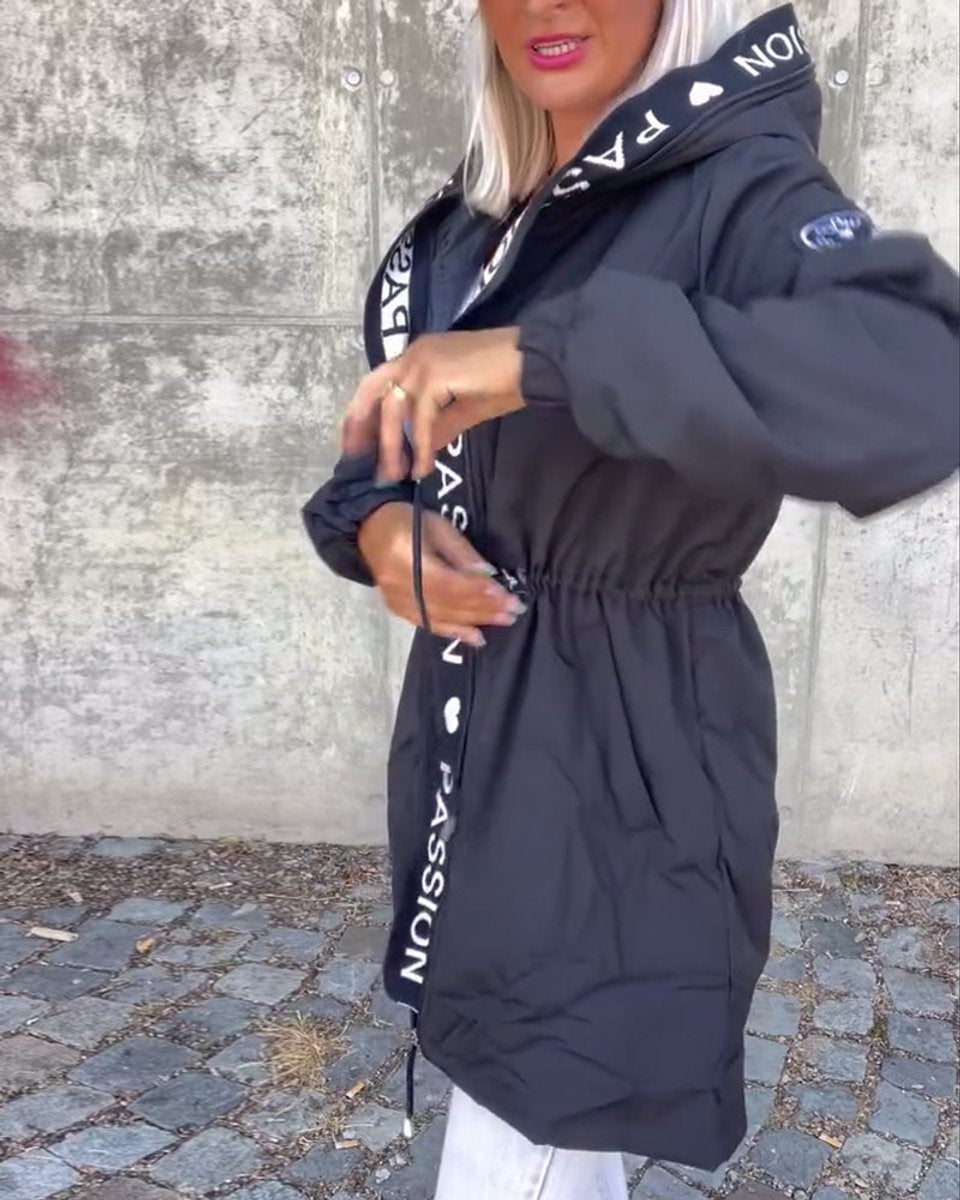 Women's Relaxed-Fit Hooded Drawstring Mid-Length Coat