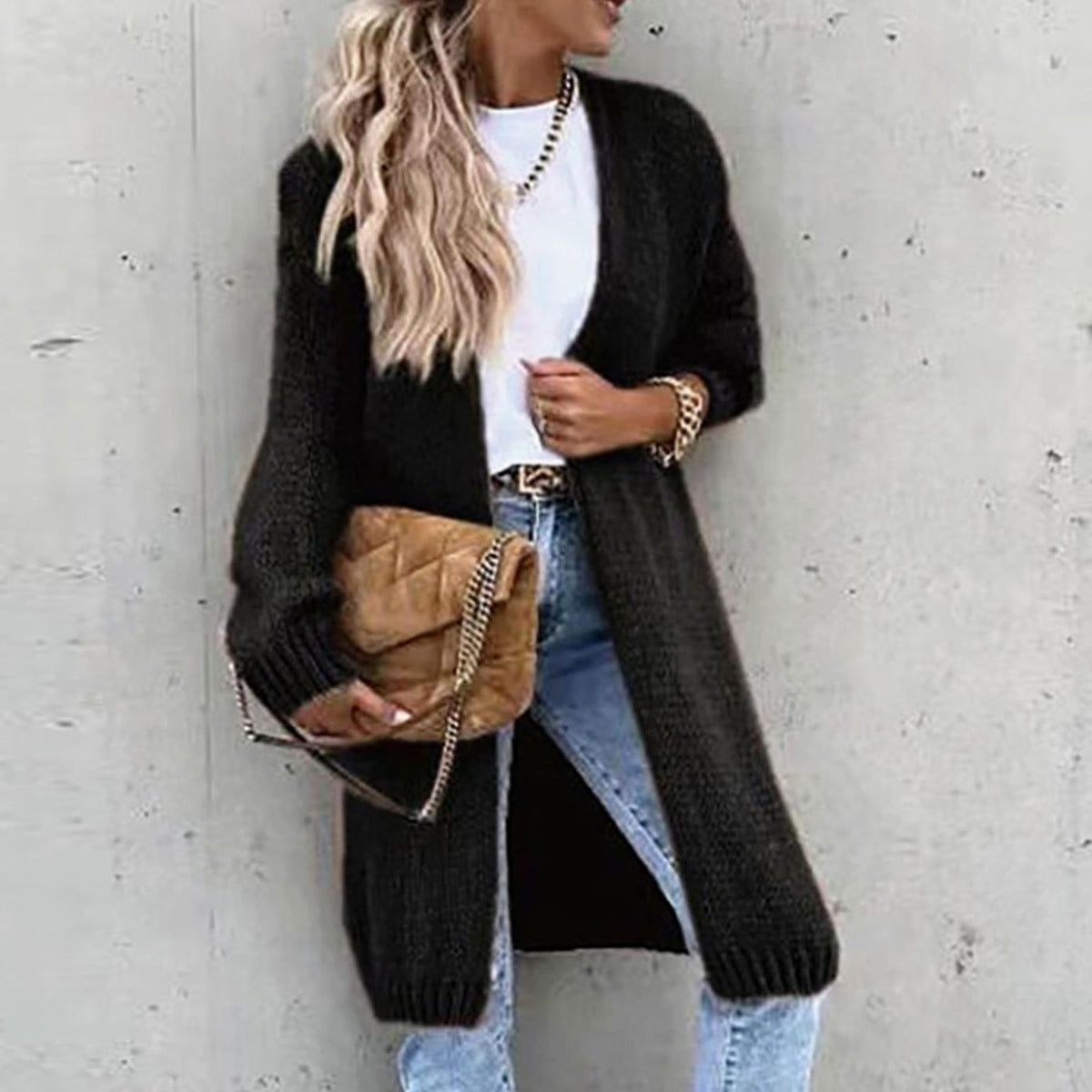 Women's Relaxed-Fit Long Open-Front Cardigan Sweater