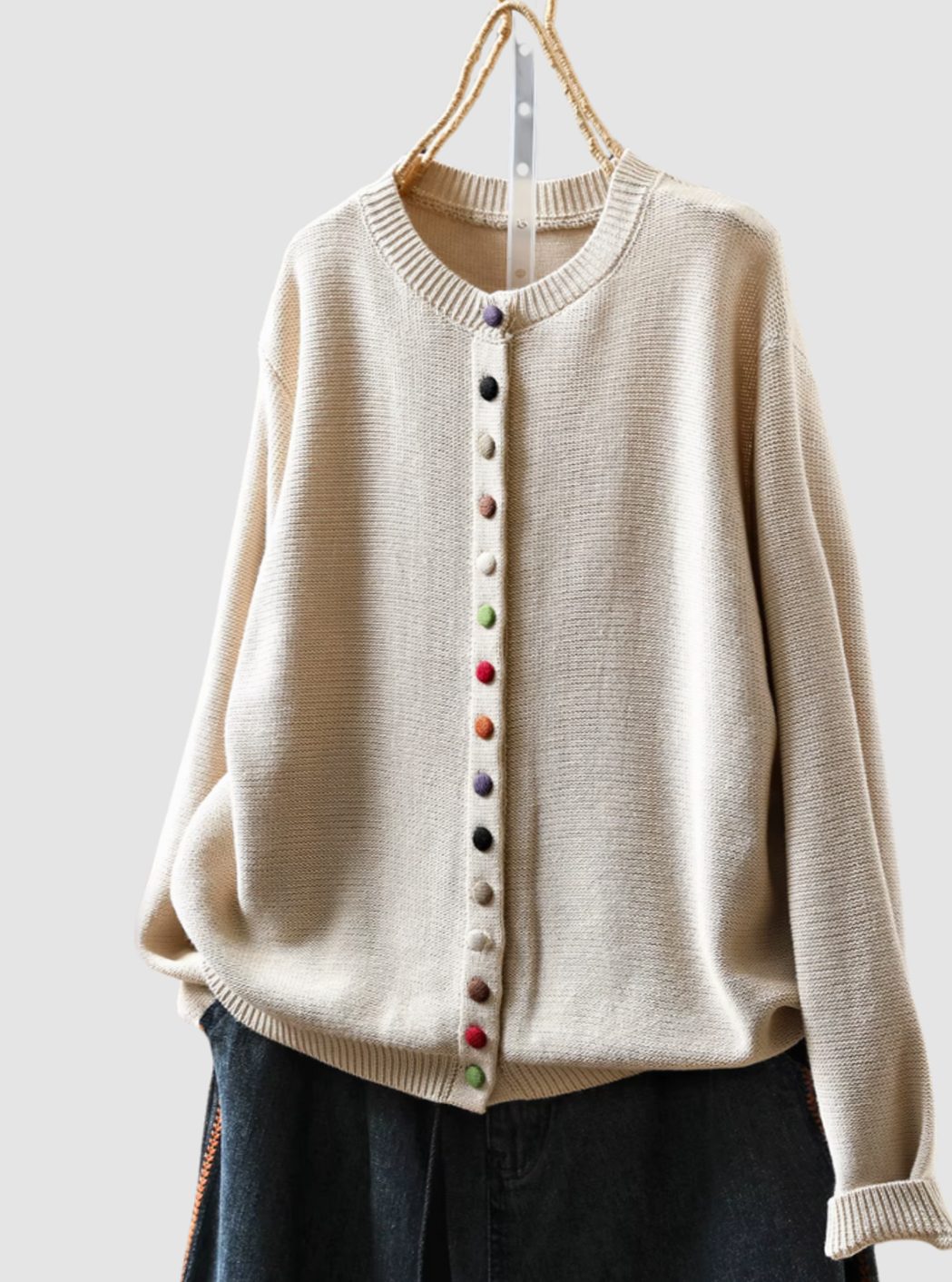 Women's Relaxed-Fit Multicoloured Button-Down Knit Cardigan