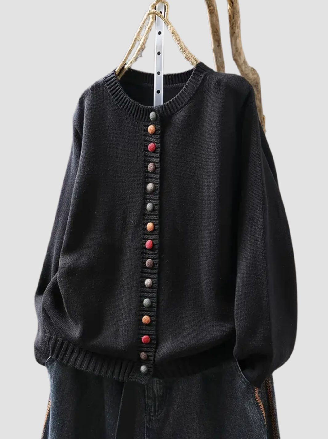 Women's Relaxed-Fit Multicoloured Button-Down Knit Cardigan