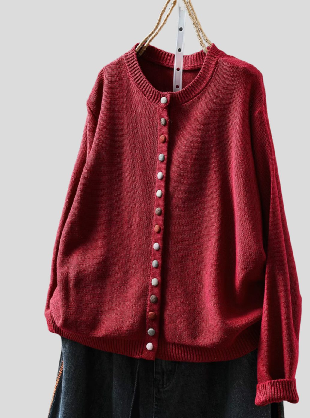 Women's Relaxed-Fit Multicoloured Button-Down Knit Cardigan