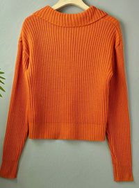 Women's Relaxed-Fit Ribbed Knit Folded Collar Sweater Pullover