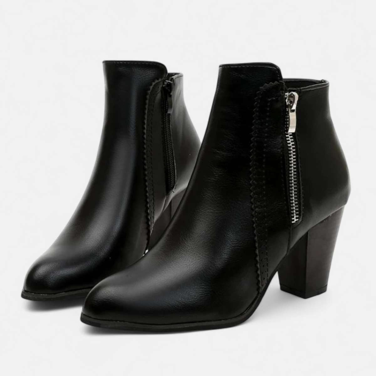 Women's Retro Ankle Boots with Chunky Heel and Zipper Detail