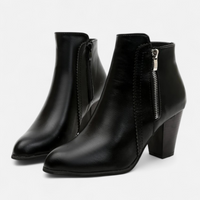 Women's Retro Ankle Boots with Chunky Heel and Zipper Detail