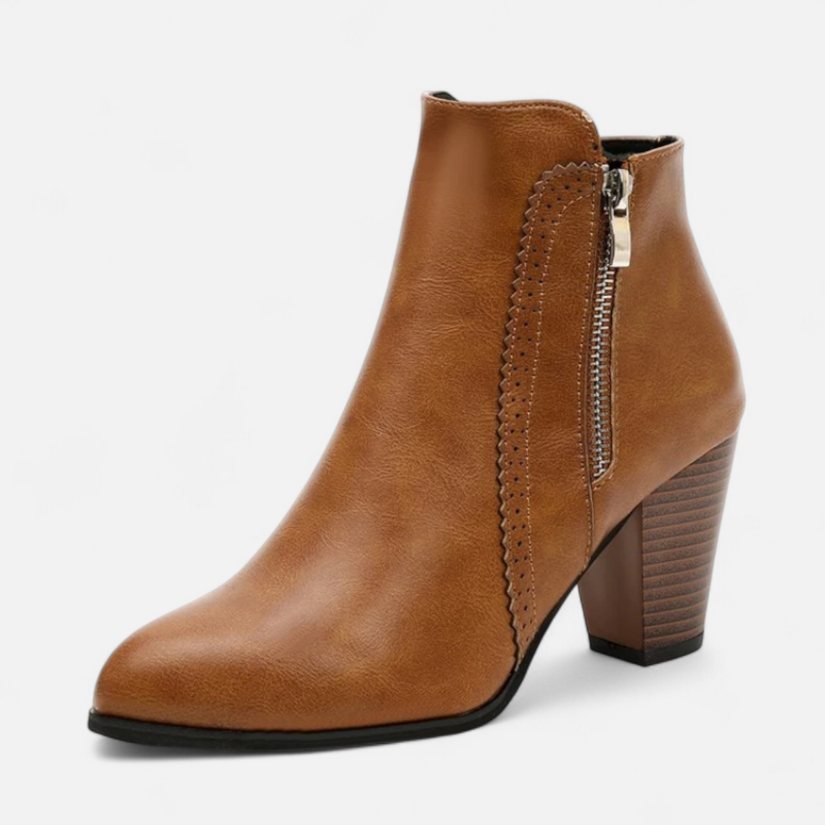 Women's Retro Ankle Boots with Chunky Heel and Zipper Detail