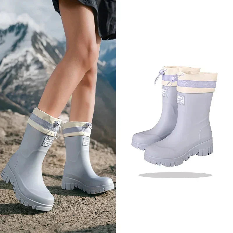 Women's Retro-Look Waterproof Rain Boots with Non-Slip Sole