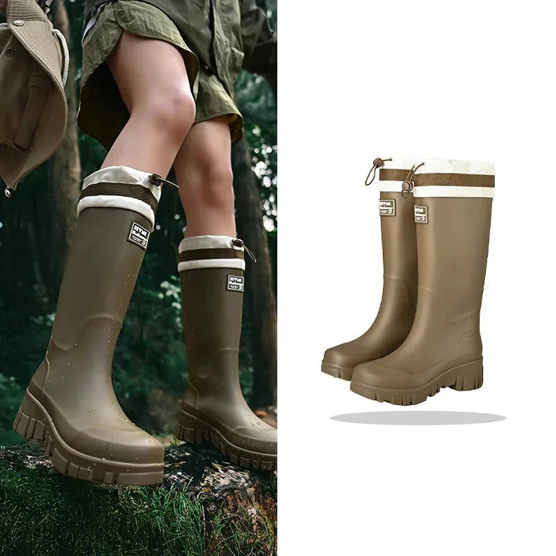 Women's Retro-Look Waterproof Rain Boots with Non-Slip Sole
