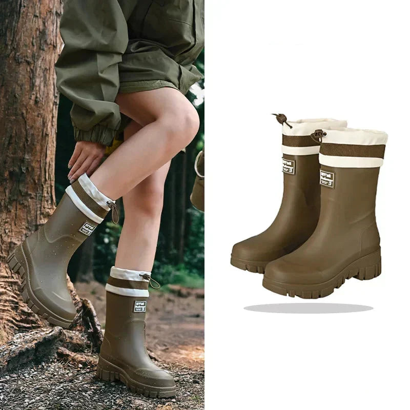 Women's Retro-Look Waterproof Rain Boots with Non-Slip Sole