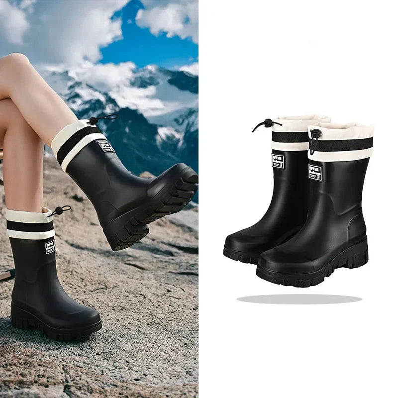 Women's Retro-Look Waterproof Rain Boots with Non-Slip Sole