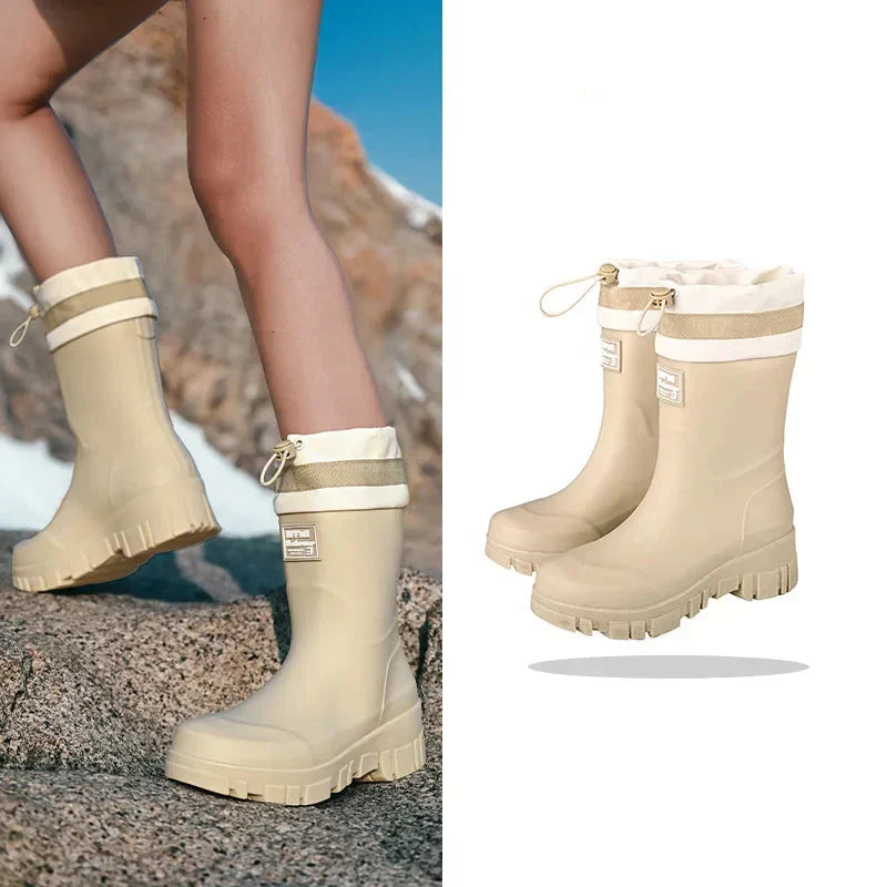 Women's Retro-Look Waterproof Rain Boots with Non-Slip Sole