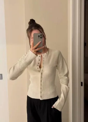 Women's Rib-Knit Cardigan | Fitted Button-Up Knit Sweater | Soft Long-Sleeve Cardigan for Casual Everyday & Office Wear