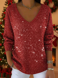 Women's Sequin V-Neck Christmas Jumper