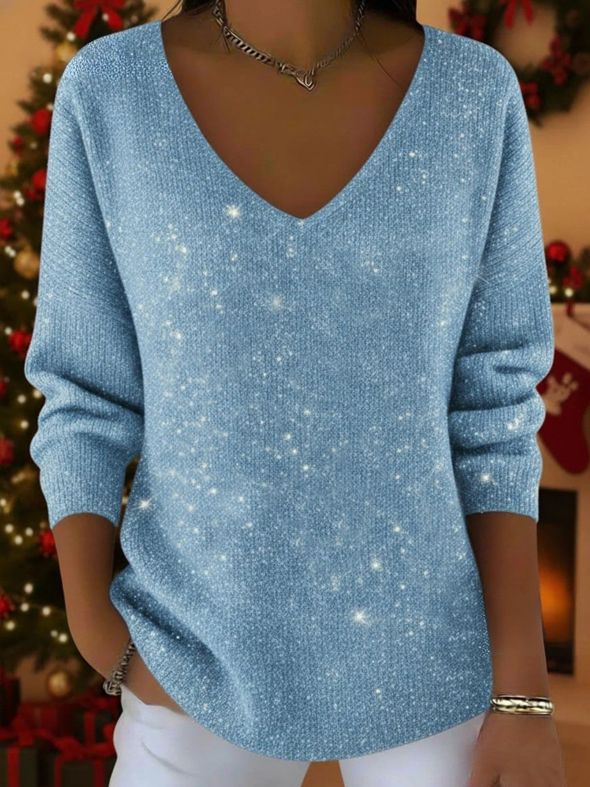 Women's Sequin V-Neck Christmas Jumper