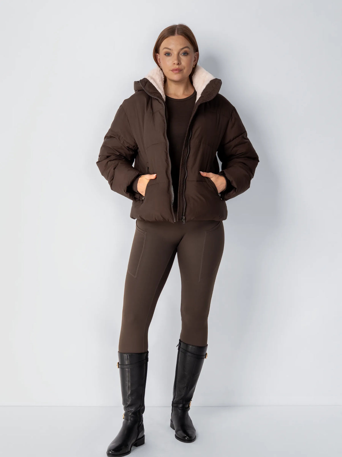 Women's Short Puffer Jacket with Detachable Hood - Warm Quilted Winter Jacket with Soft Faux Fur Lining & Zip Closure