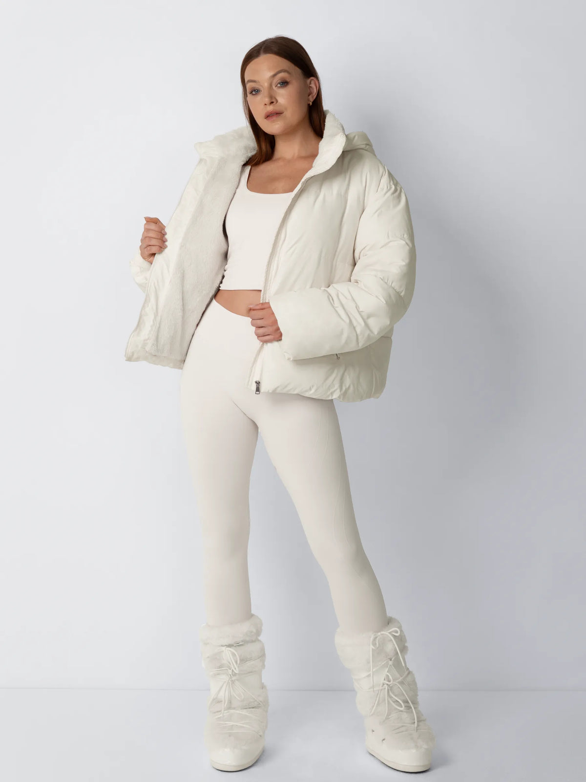 Women's Short Puffer Jacket with Detachable Hood - Warm Quilted Winter Jacket with Soft Faux Fur Lining & Zip Closure