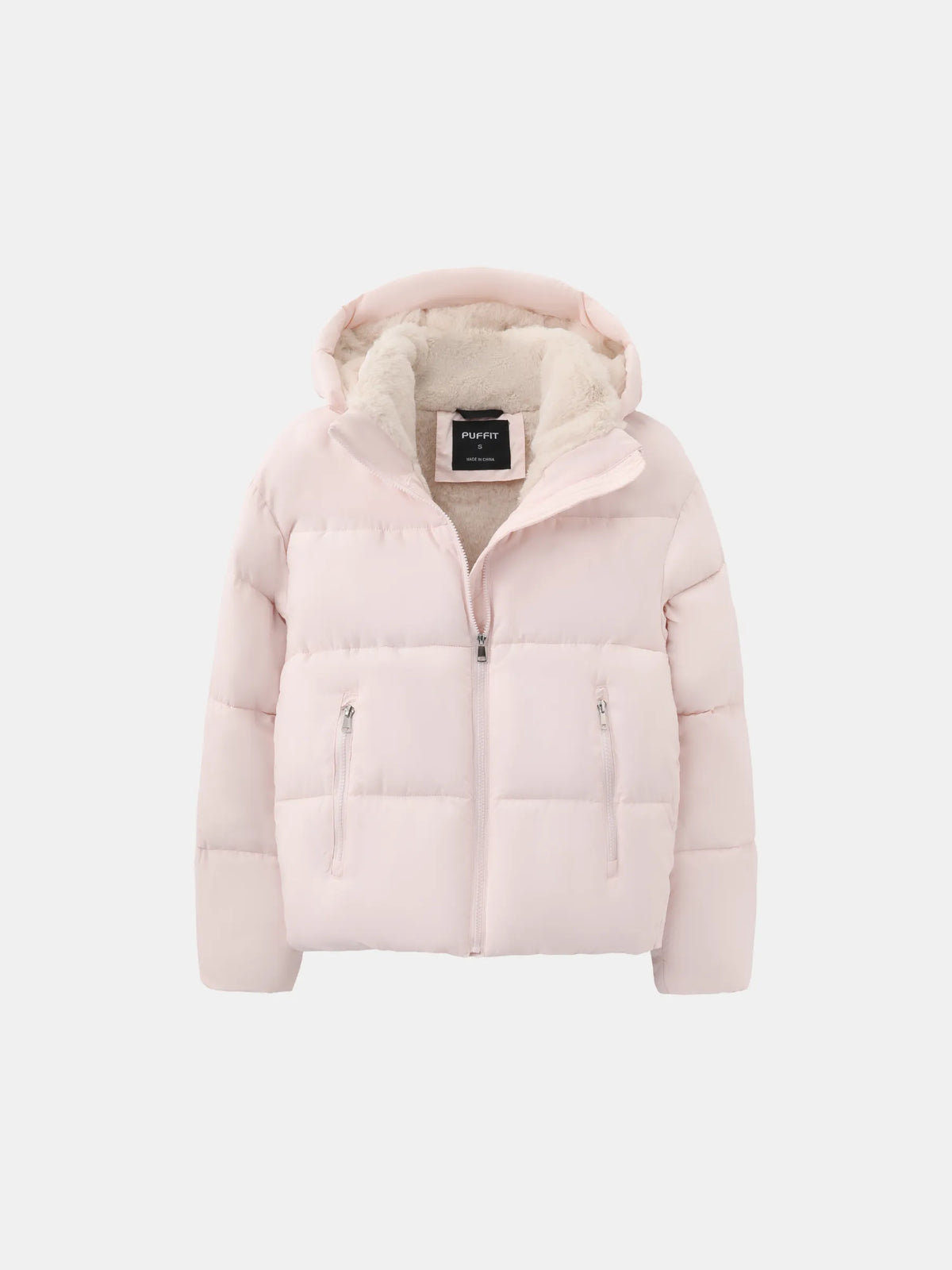 Women's Short Puffer Jacket with Detachable Hood - Warm Quilted Winter Jacket with Soft Faux Fur Lining & Zip Closure