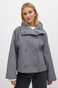 Women's Short Wool Jacket with Double Snap Button Closure