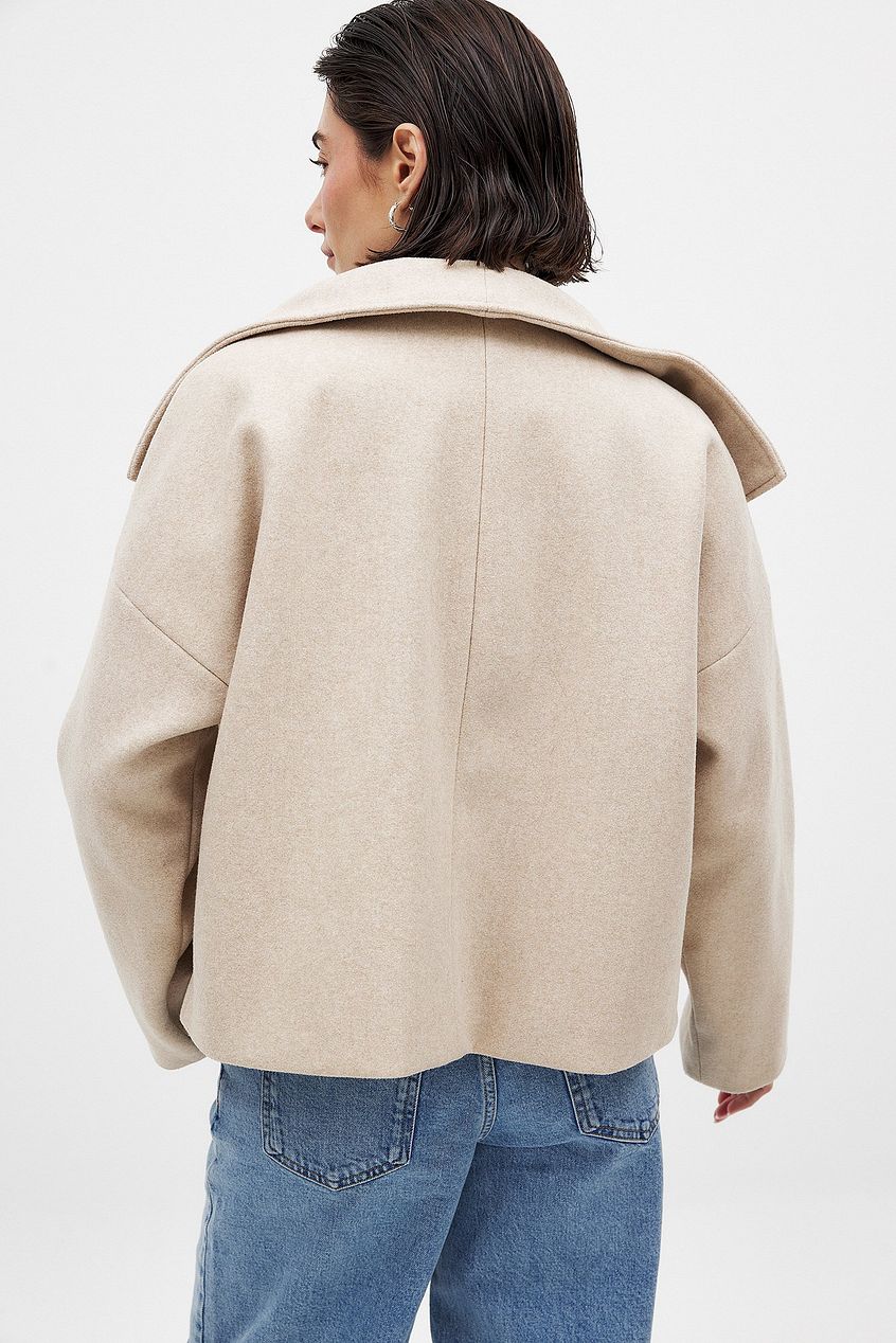 Women's Short Wool Jacket with Double Snap Button Closure