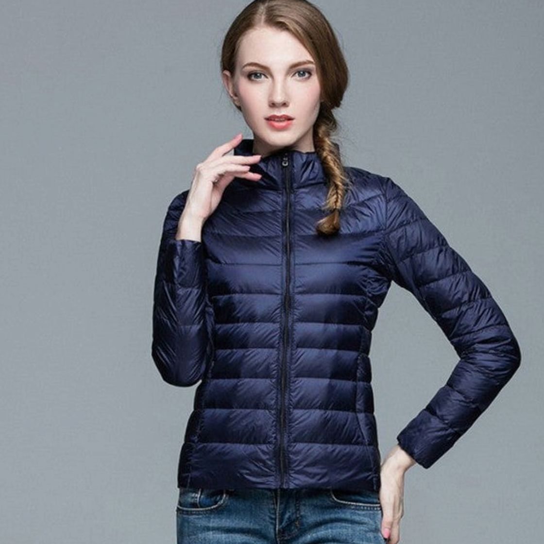 Women's Slim-Fit Lightweight Stand Collar Puffer Winter Coat