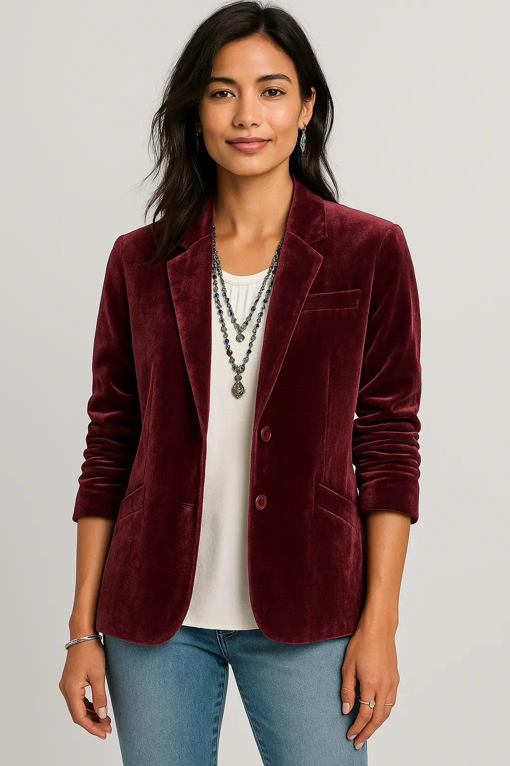 Women's Slim-Fit Velvet Blazer with Lapels